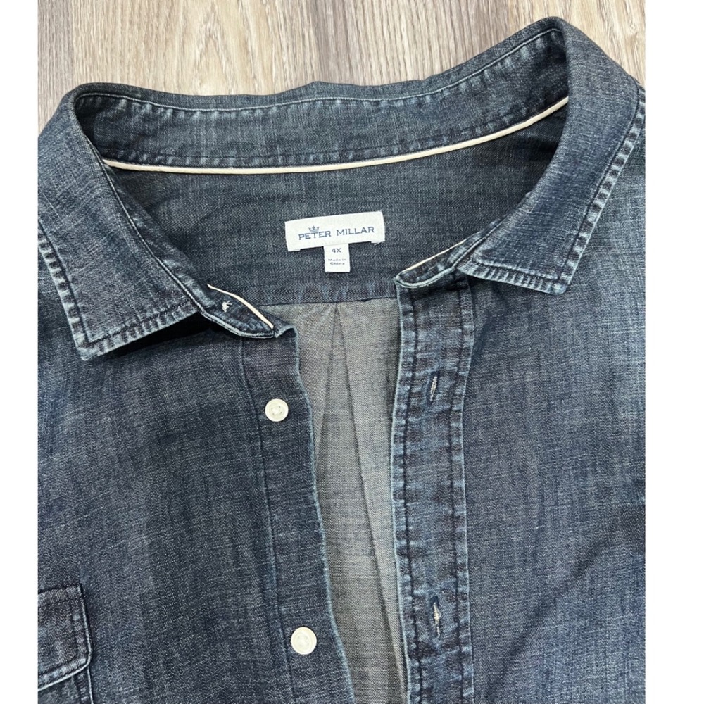 Peter Millar Mens 4X Indigo Denim Button Down Shirt Long Sleeve Dark Wash Blue